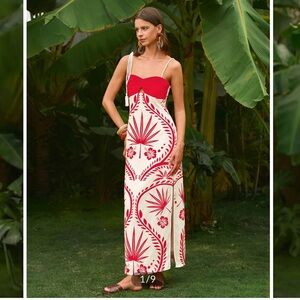Commense Red Backless Tropical Print Cami Dress